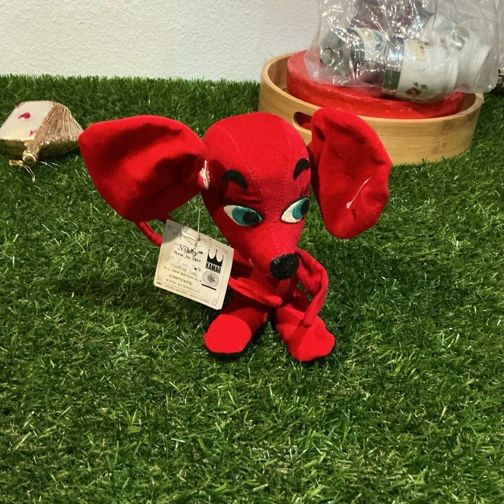 Vintage 1968 Kamar Nicky #2341 Red Mouse Plush Japan Wild Thing w/ Tag